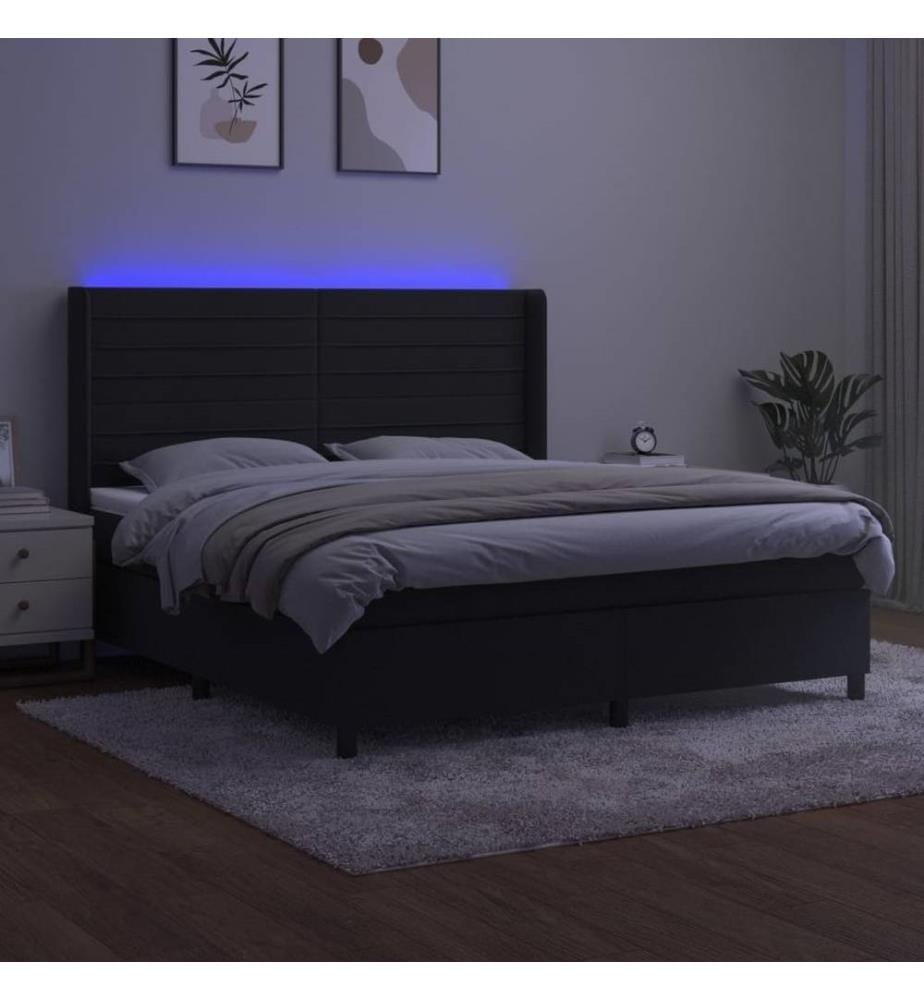 Boxspringbett mit Matratze & LED Schwarz 160x200 cm Samt
