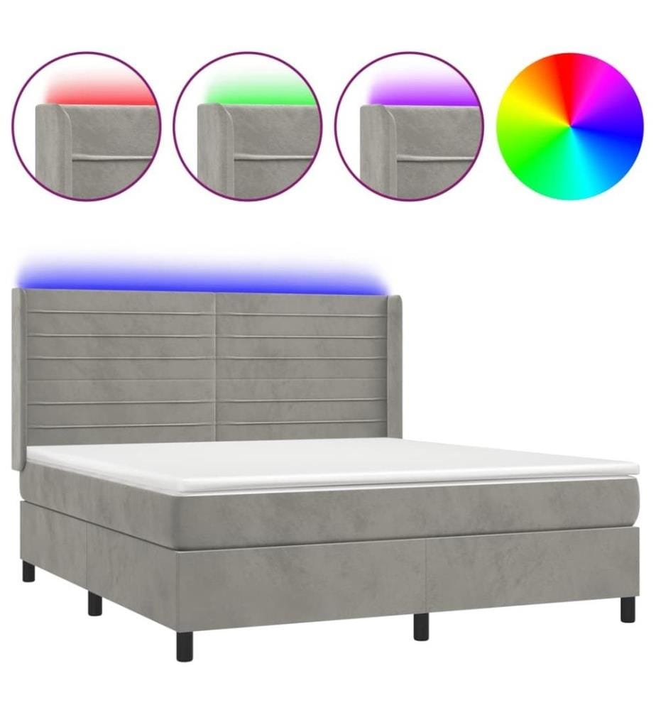 Boxspringbett mit Matratze & LED Hellgrau 160x200 cm Samt