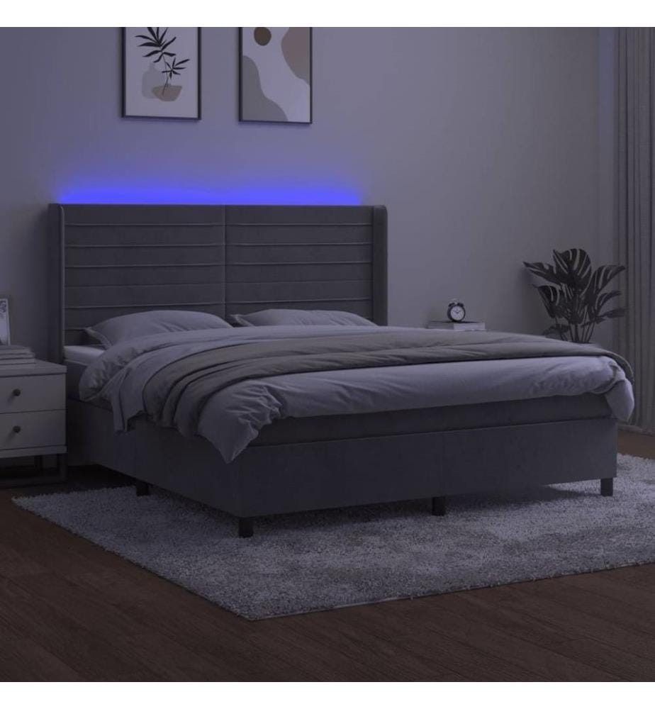 Boxspringbett mit Matratze & LED Hellgrau 160x200 cm Samt