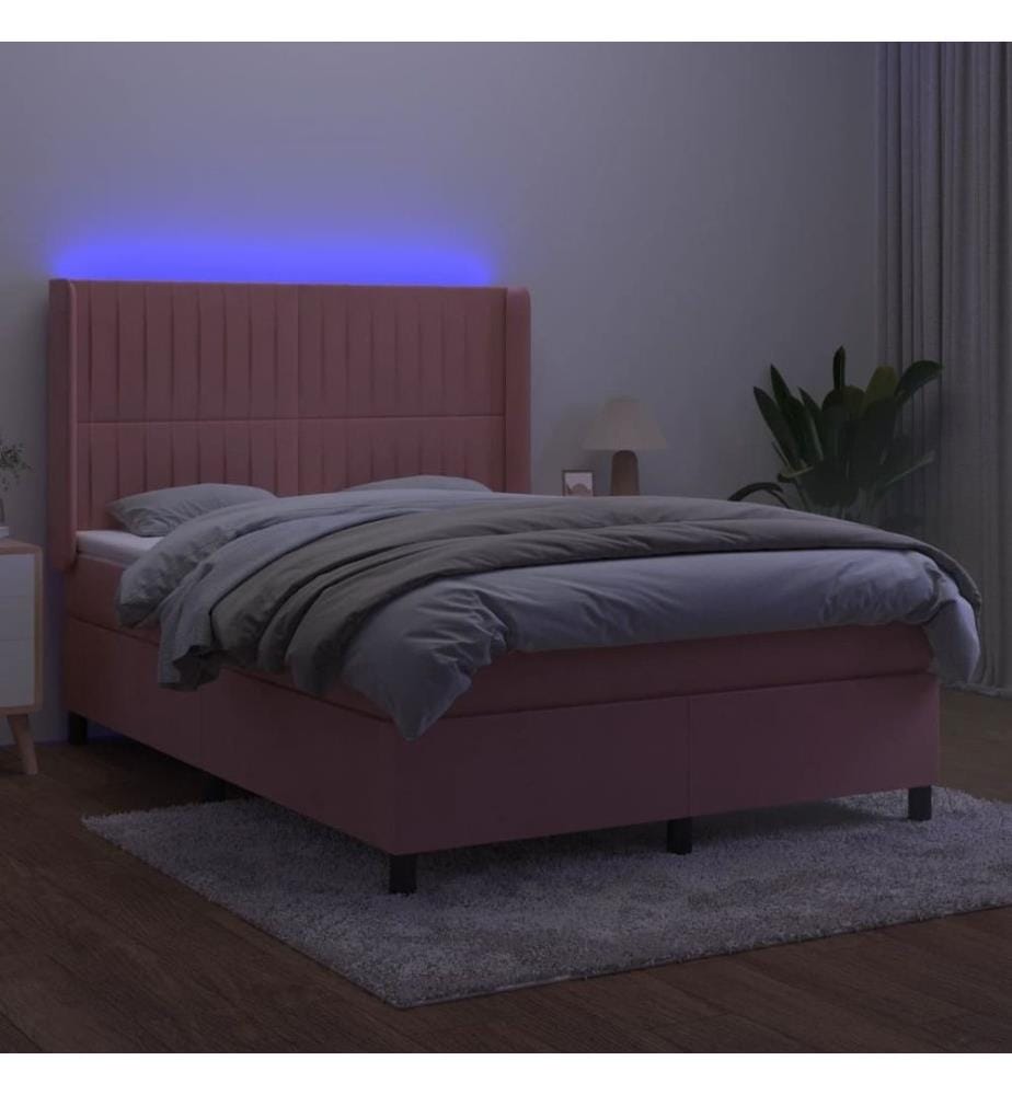 Boxspringbett mit Matratze & LED Rosa 140x200 cm Samt