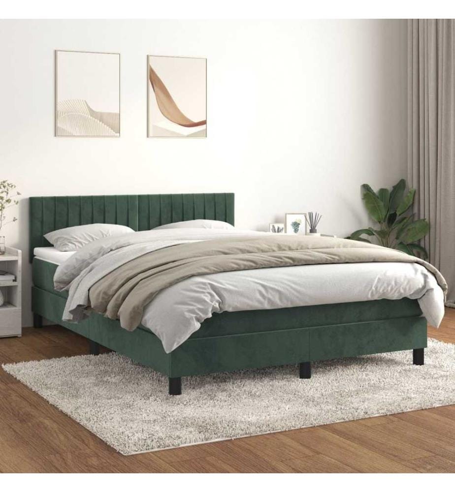Boxspringbett mit Matratze Dunkelgrün 140x200 cm Samt