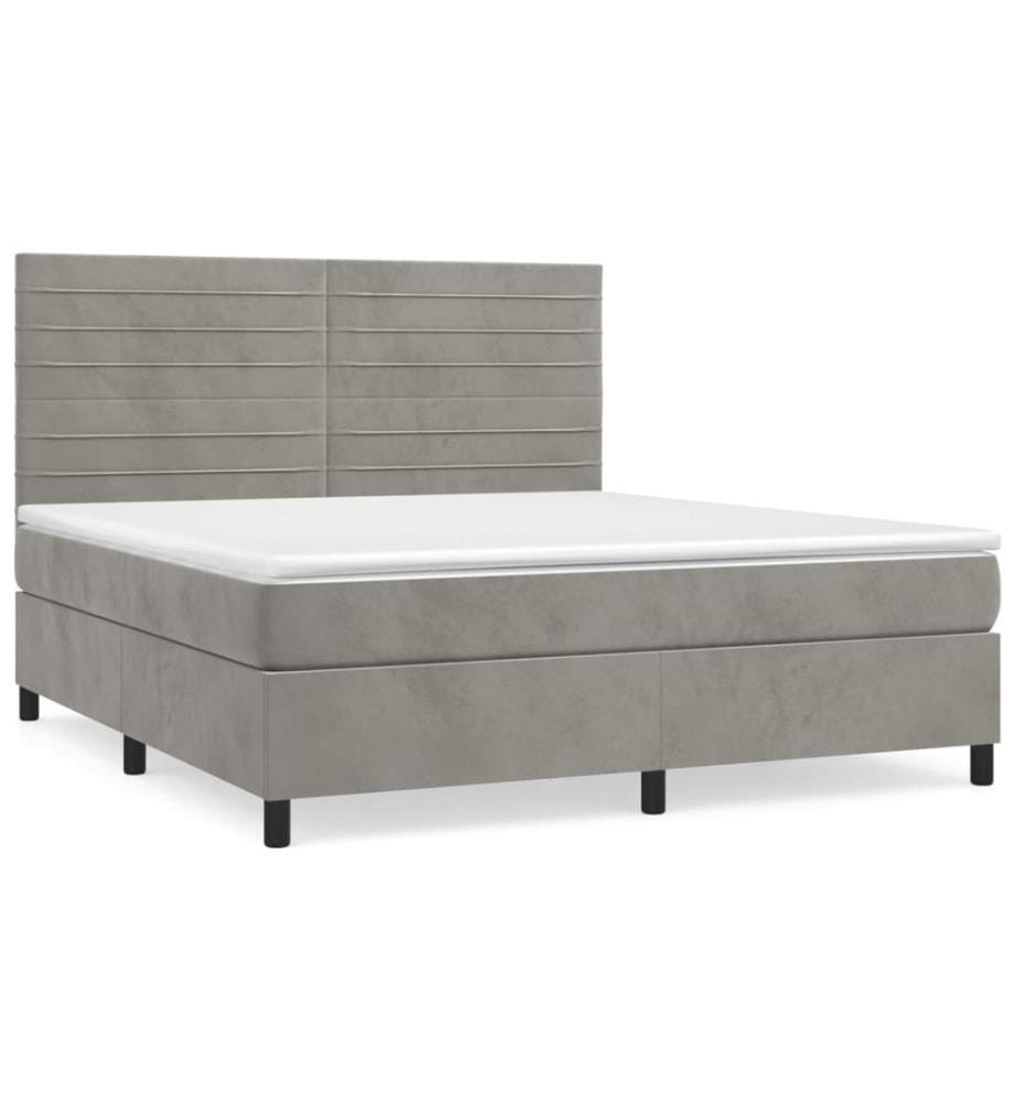 Boxspringbett mit Matratze Hellgrau 160x200 cm Samt