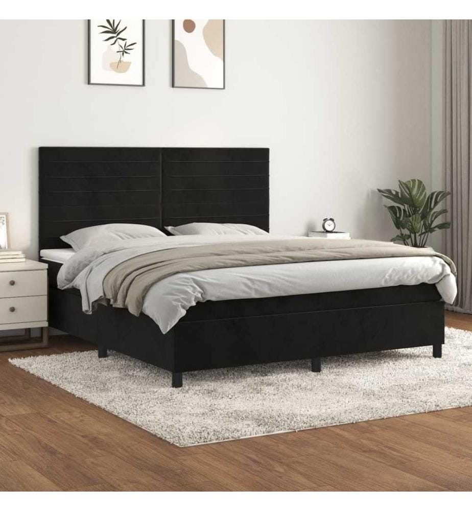 Boxspringbett mit Matratze Schwarz 160x200 cm Samt