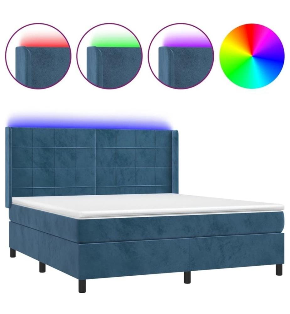 Boxspringbett mit Matratze & LED Dunkelblau 160x200 cm Samt