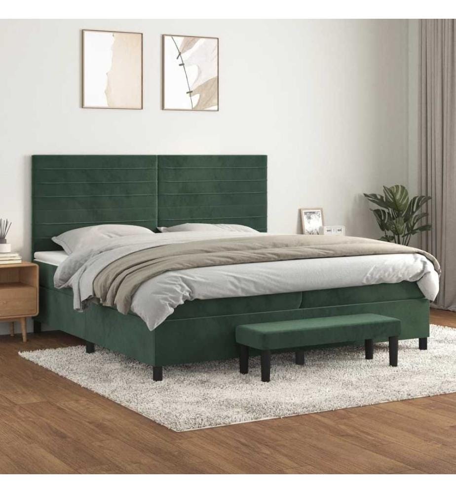 Boxspringbett mit Matratze Dunkelgrün 200x200 cm Samt