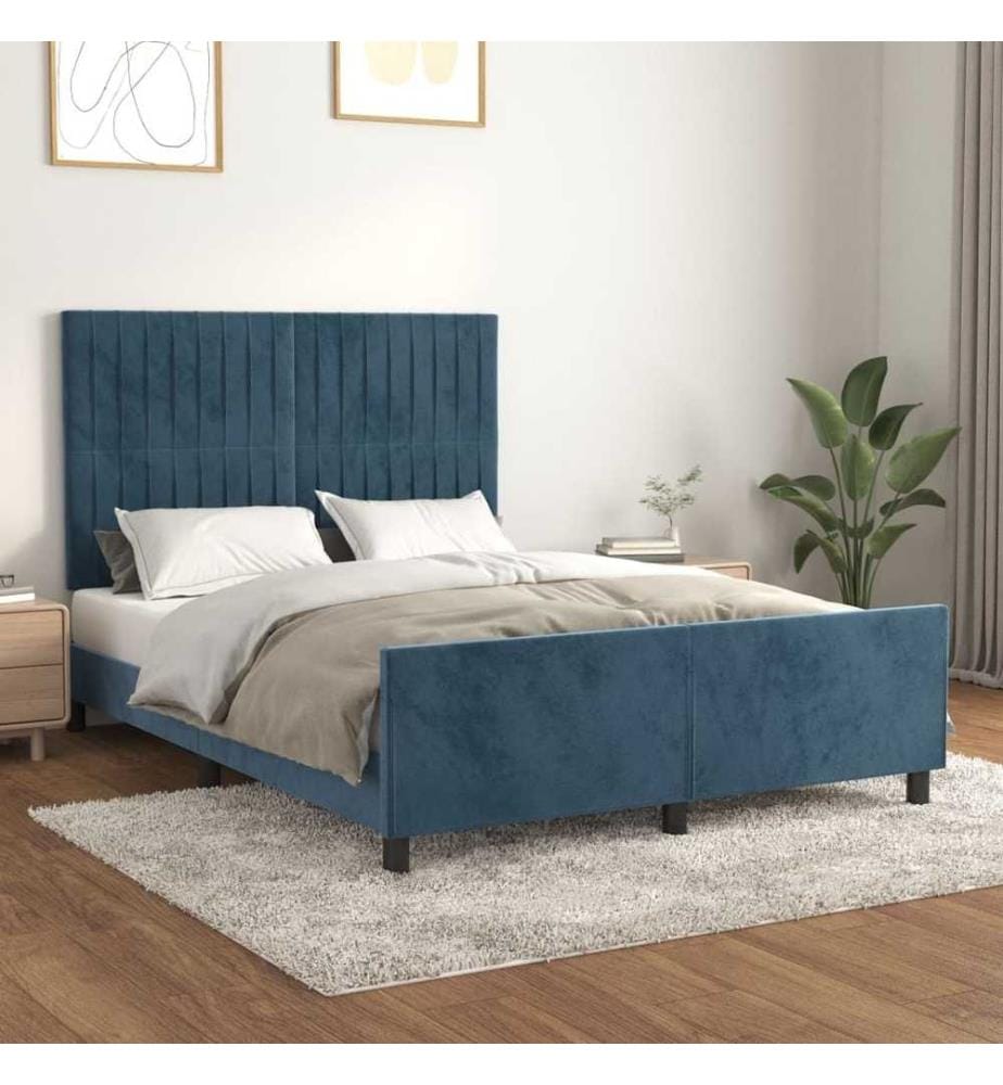 Bettgestell mit Kopfteil Dunkelblau 140x190 cm Samt