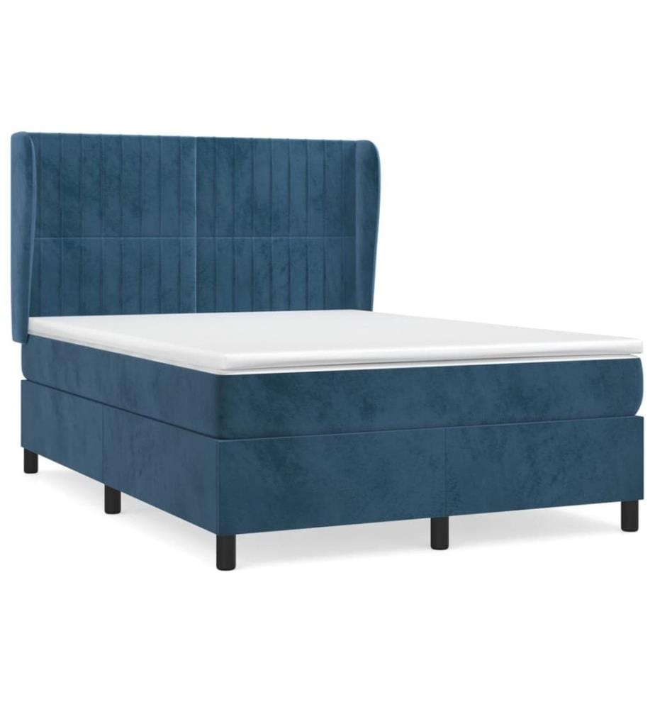 Boxspringbett mit Matratze Dunkelblau 140x190 cm Samt