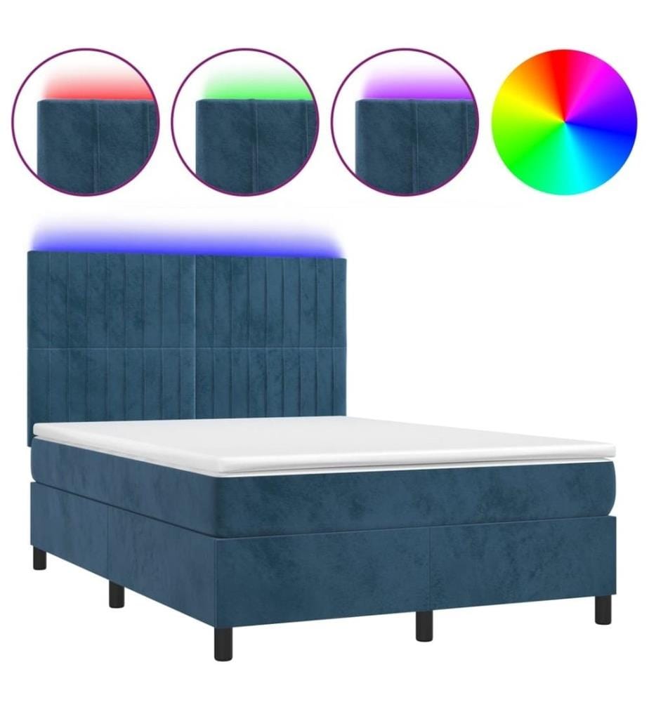 Boxspringbett mit Matratze & LED Dunkelblau 140x200 cm Samt