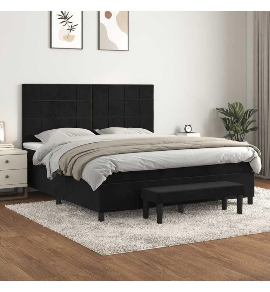 Boxspringbett mit Matratze Schwarz 160x200 cm Samt