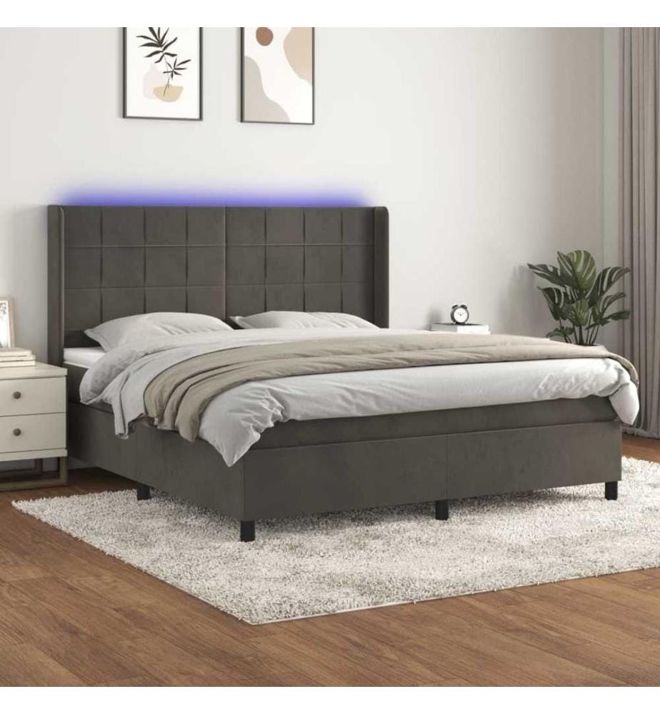 Boxspringbett mit Matratze & LED Dunkelgrau 160x200 cm Samt