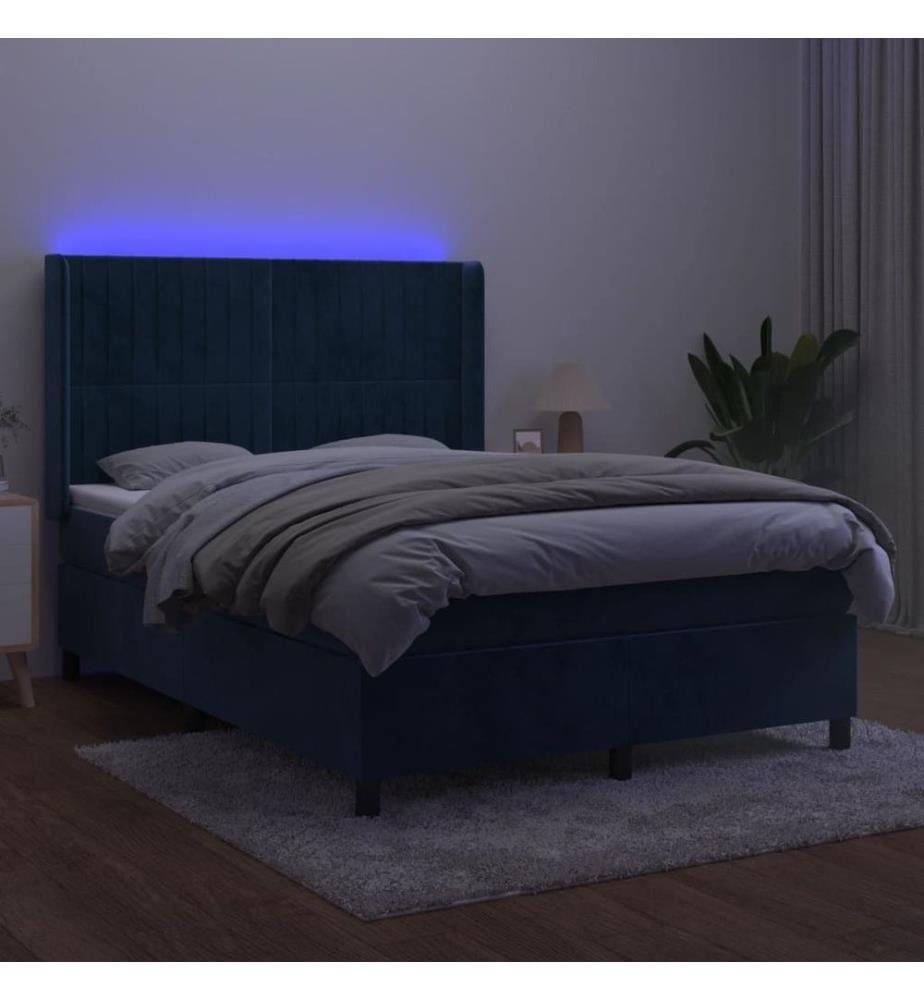 Boxspringbett mit Matratze & LED Dunkelblau 140x190 cm Samt