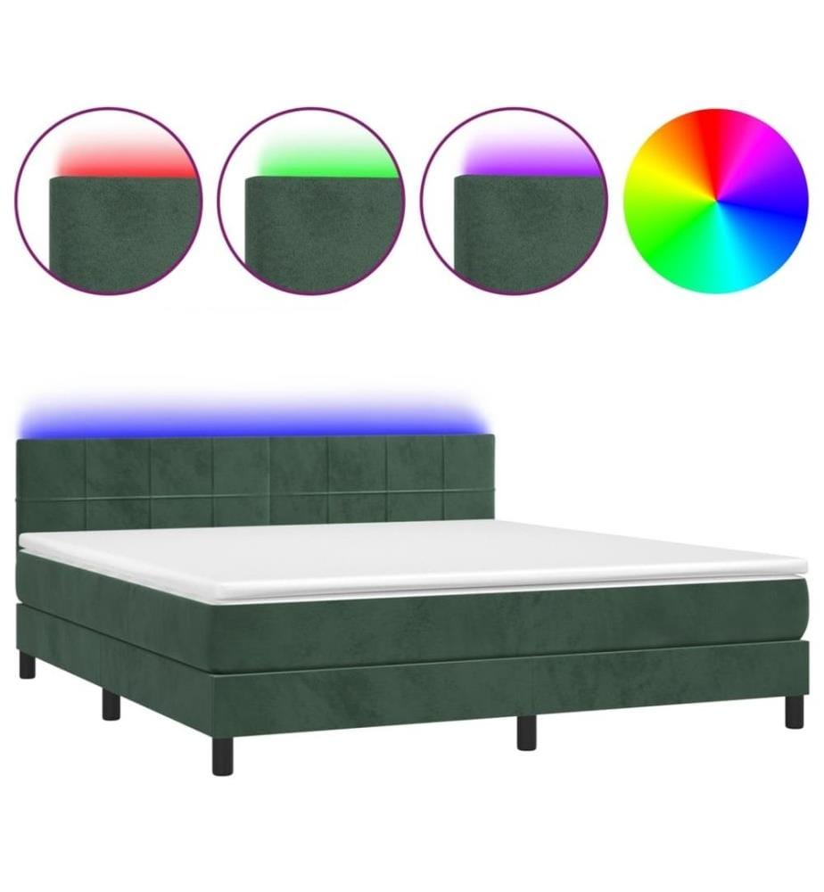 Sommier tapissier matelas et LED Vert foncé 160x200 cm Velours