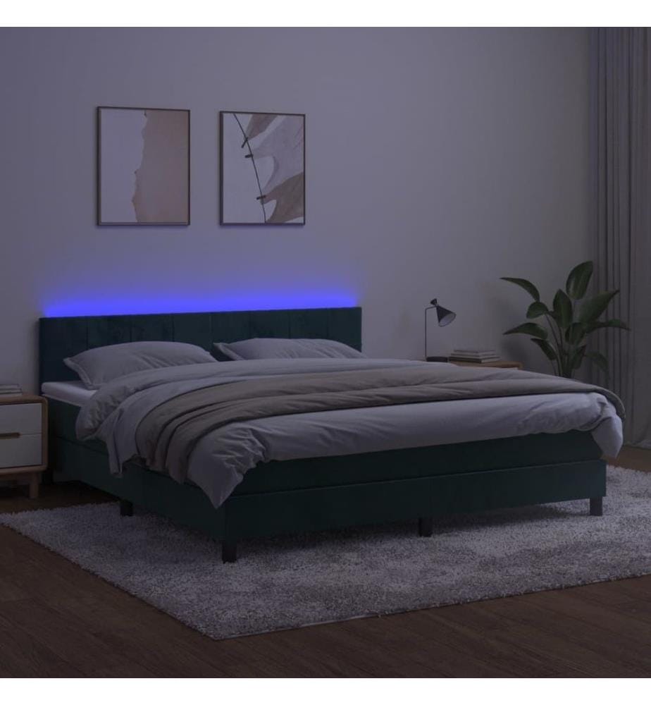 Sommier tapissier matelas et LED Vert foncé 160x200 cm Velours