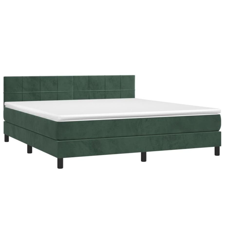 Sommier tapissier matelas et LED Vert foncé 160x200 cm Velours