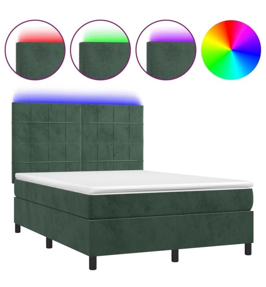 Boxspringbett mit Matratze & LED Dunkelgrün 140x200 cm Samt