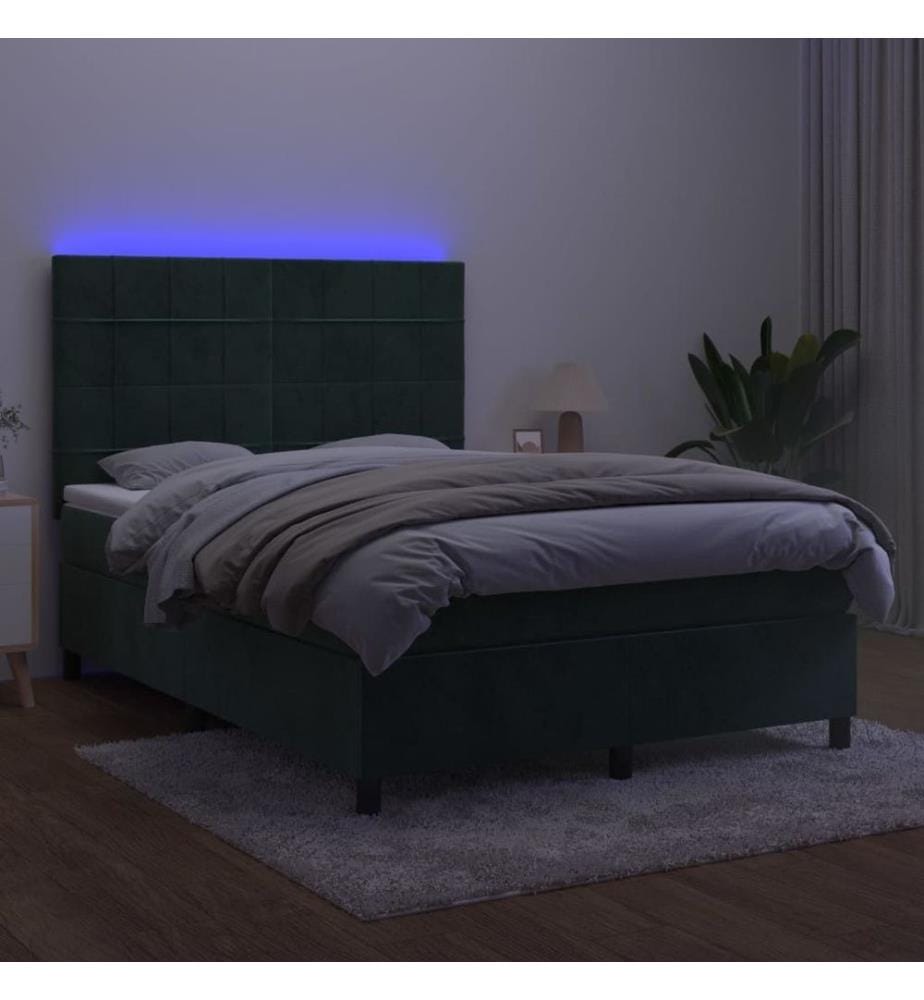Boxspringbett mit Matratze & LED Dunkelgrün 140x200 cm Samt