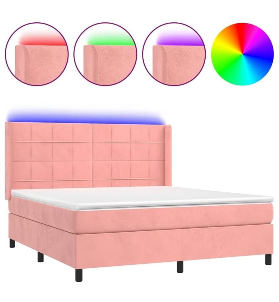 Boxspringbett mit Matratze & LED Rosa 160x200 cm Samt