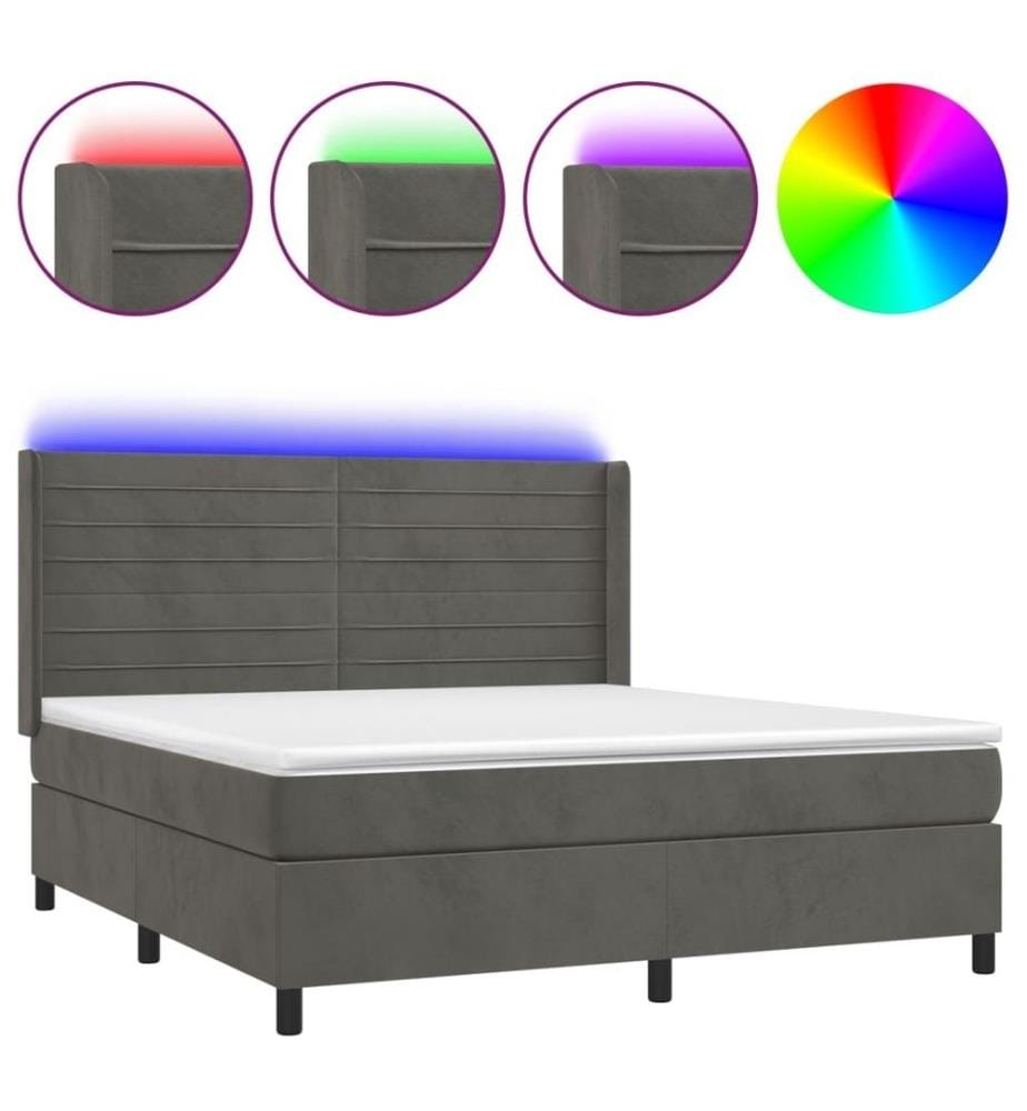 Boxspringbett mit Matratze & LED Dunkelgrau 160x200 cm Samt