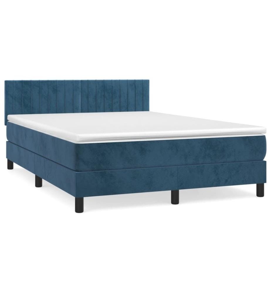 Boxspringbett mit Matratze Dunkelblau 140x200 cm Samt