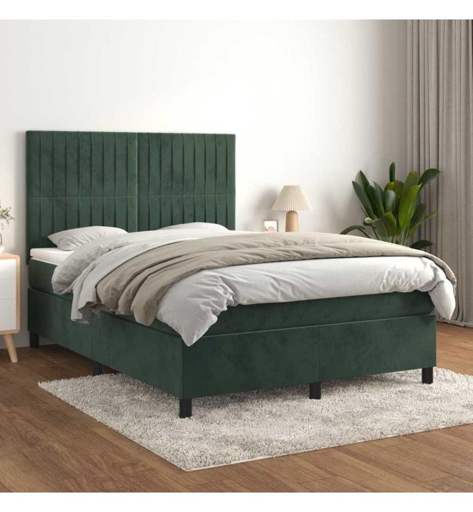 Boxspringbett mit Matratze Dunkelgrün 140x200 cm Samt