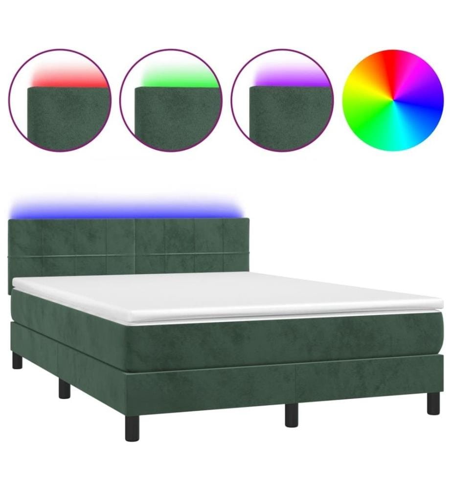 Boxspringbett mit Matratze & LED Dunkelgrün 140x190 cm Samt