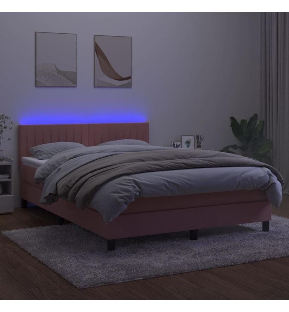 Boxspringbett mit Matratze & LED Rosa 140x190 cm Samt
