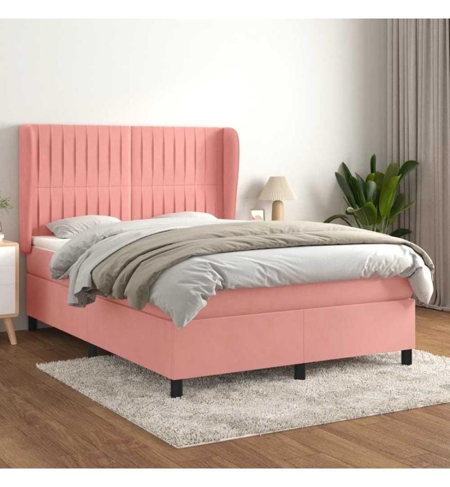 Boxspringbett mit Matratze Rosa 140x190 cm Samt