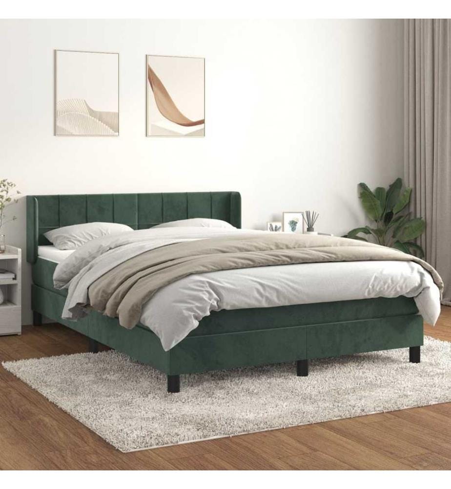 Boxspringbett mit Matratze Dunkelgrün 140x190 cm Samt