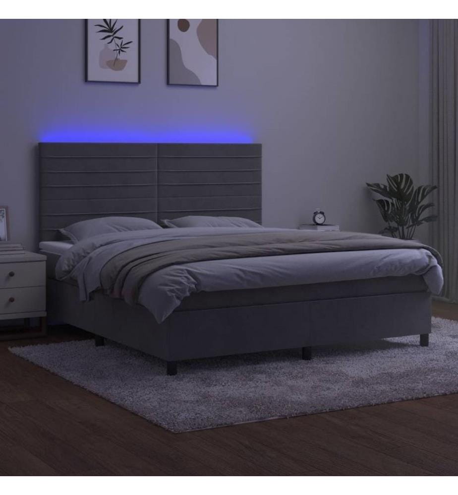 Boxspringbett mit Matratze & LED Hellgrau 160x200 cm Samt
