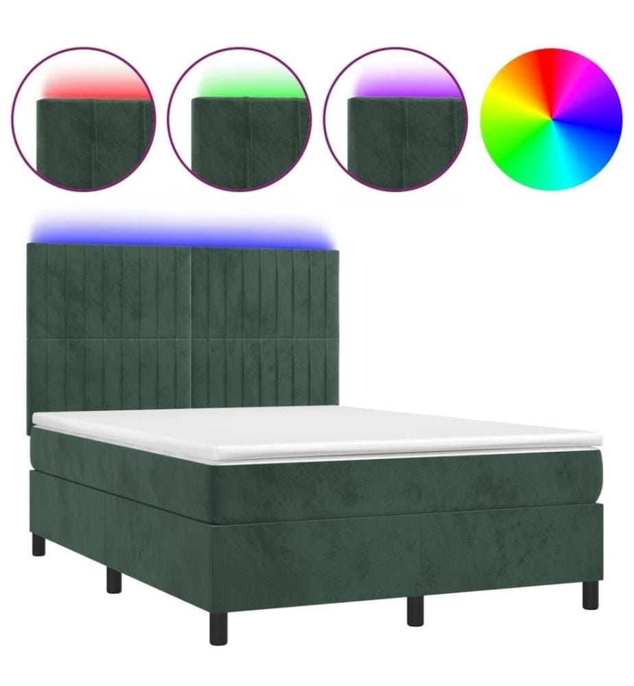 Boxspringbett mit Matratze & LED Dunkelgrün 140x200 cm Samt