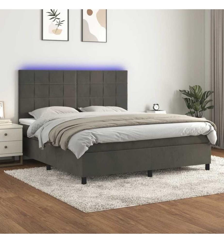 Boxspringbett mit Matratze & LED Dunkelgrau 160x200 cm Samt