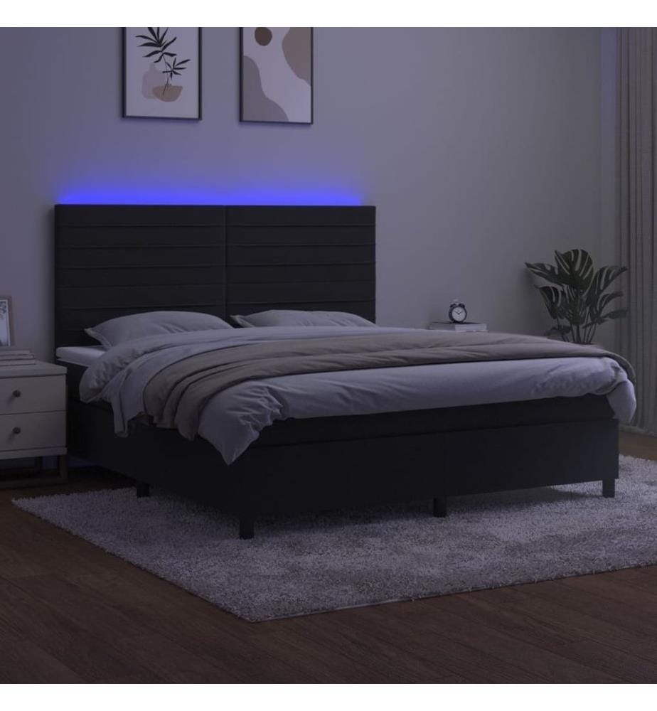 Boxspringbett mit Matratze & LED Schwarz 160x200 cm Samt