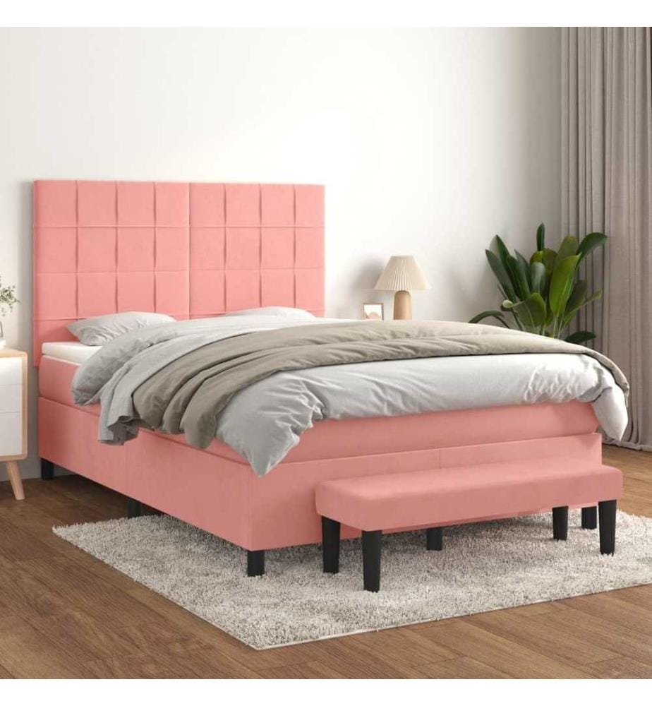 Boxspringbett mit Matratze Rosa 140x190 cm Samt