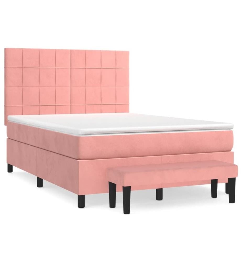 Boxspringbett mit Matratze Rosa 140x190 cm Samt
