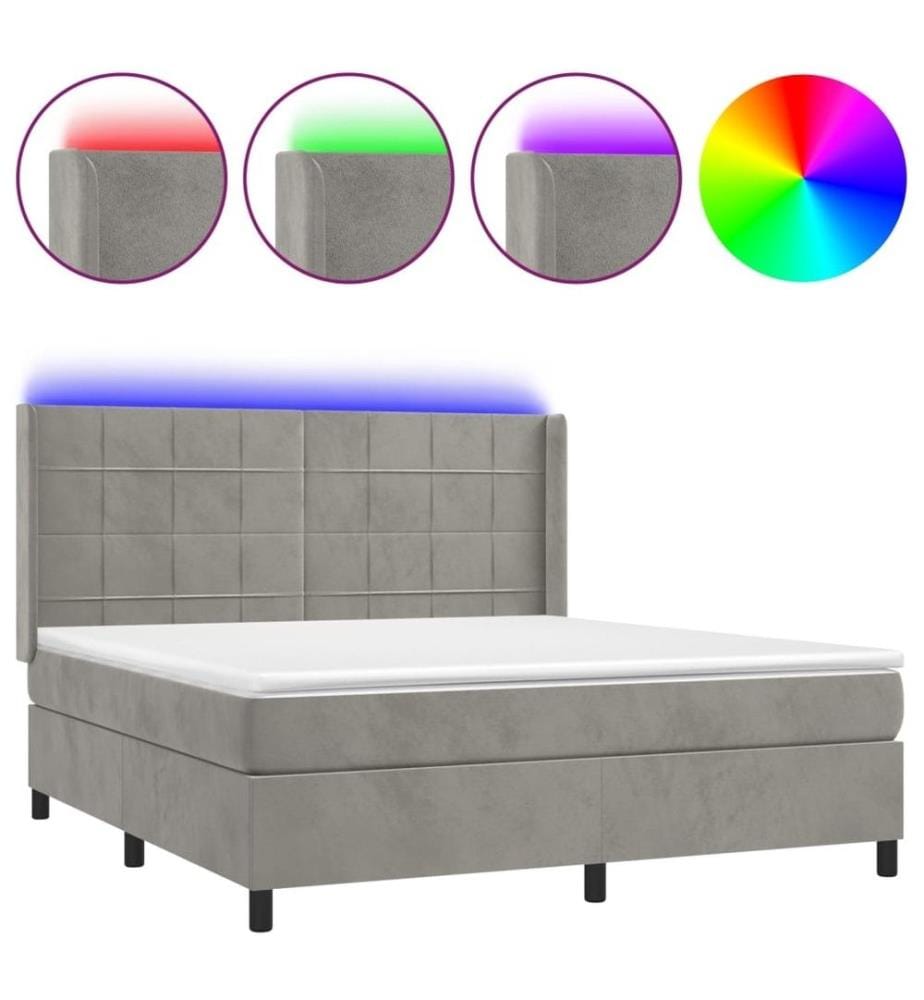 Boxspringbett mit Matratze & LED Hellgrau 160x200 cm Samt