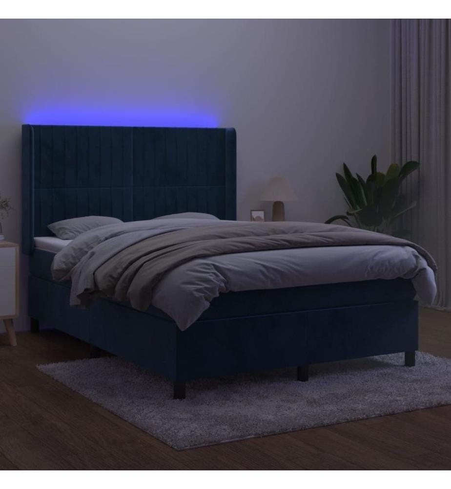 Boxspringbett mit Matratze & LED Dunkelblau 140x200 cm Samt