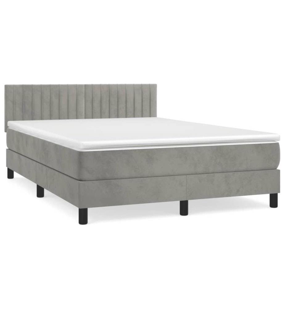 Boxspringbett mit Matratze Hellgrau 140x190 cm Samt