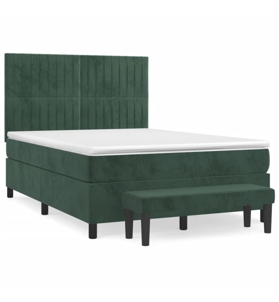 Boxspringbett mit Matratze Dunkelgrün 140x190 cm Samt