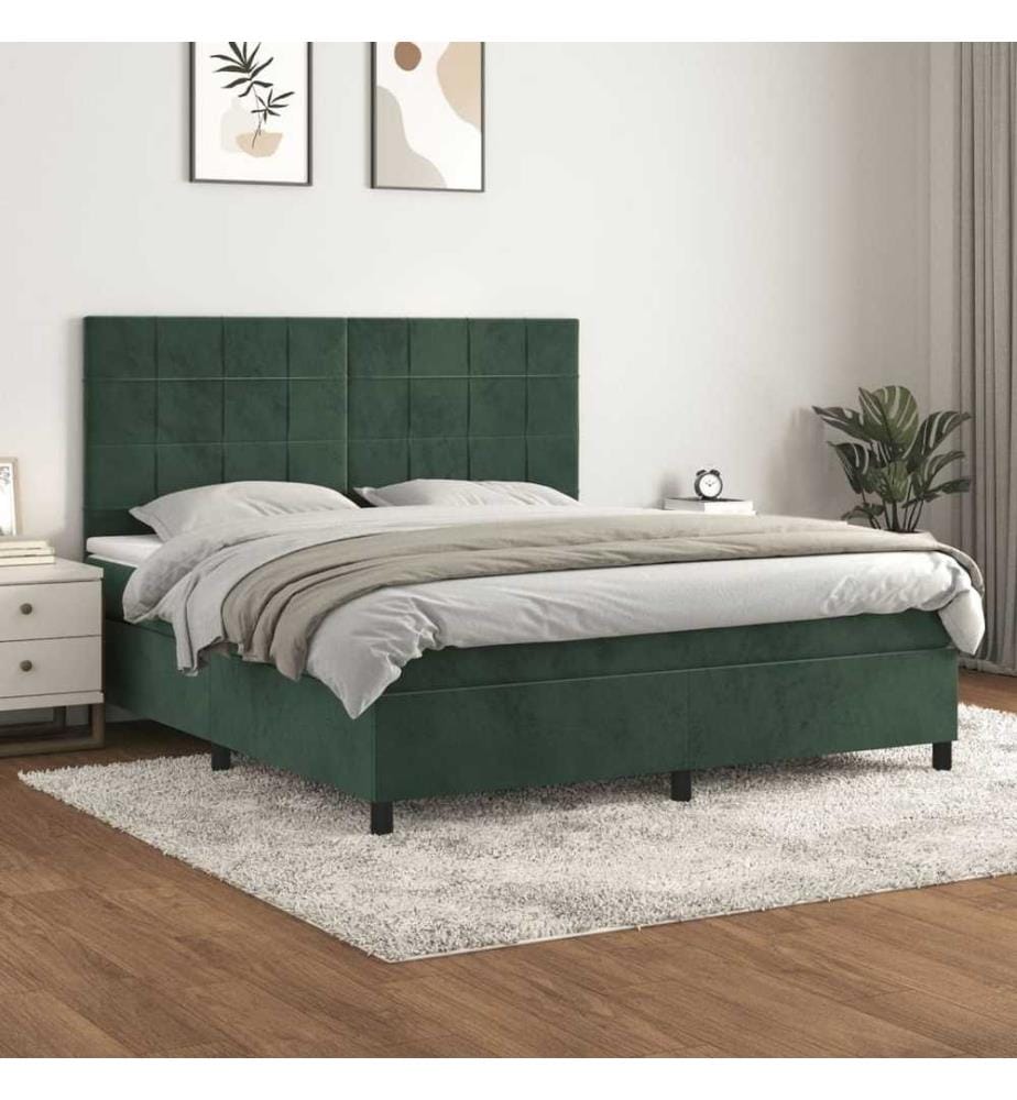 Boxspringbett mit Matratze Dunkelgrün 160x200 cm Samt