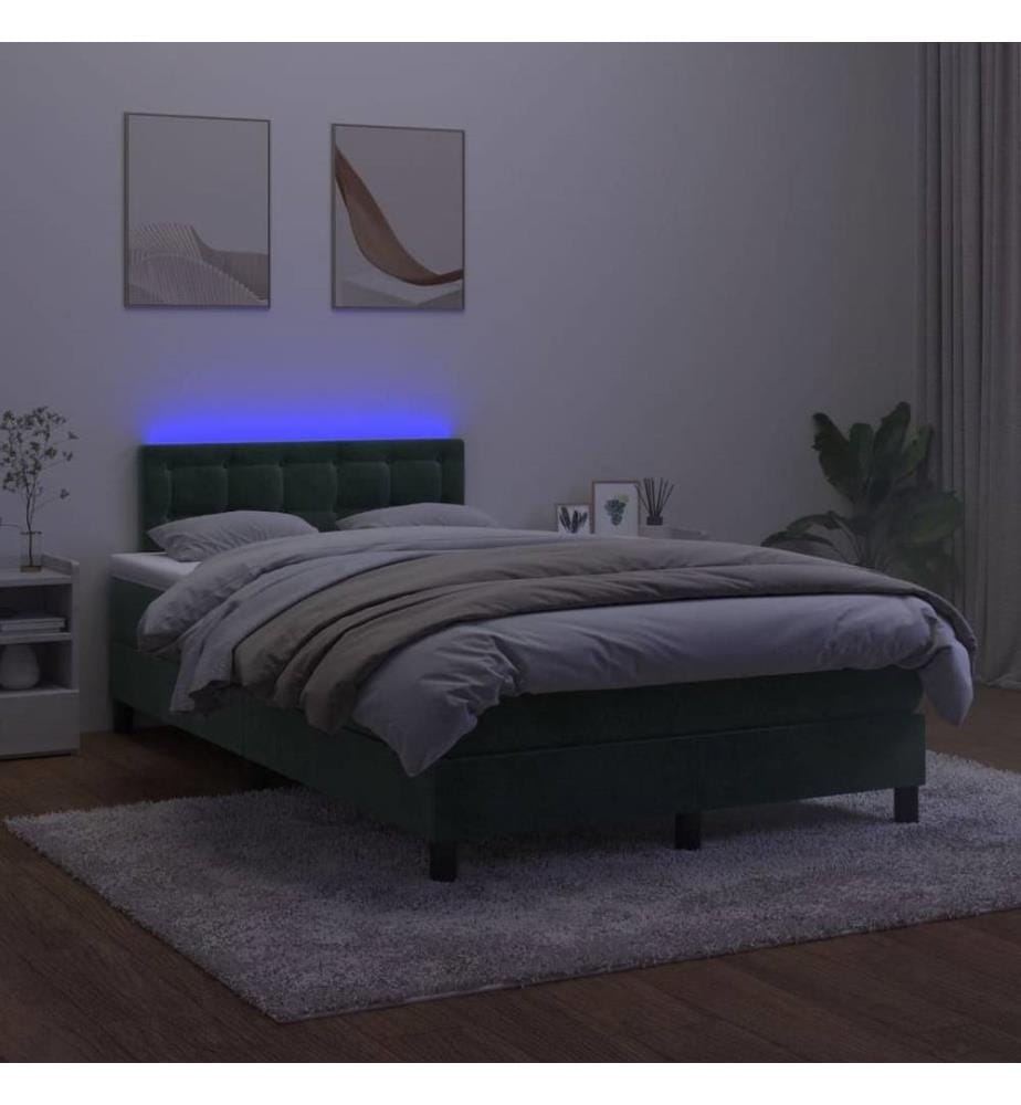 Boxspringbett mit Matratze & LED Dunkelgrün 120x200 cm Samt