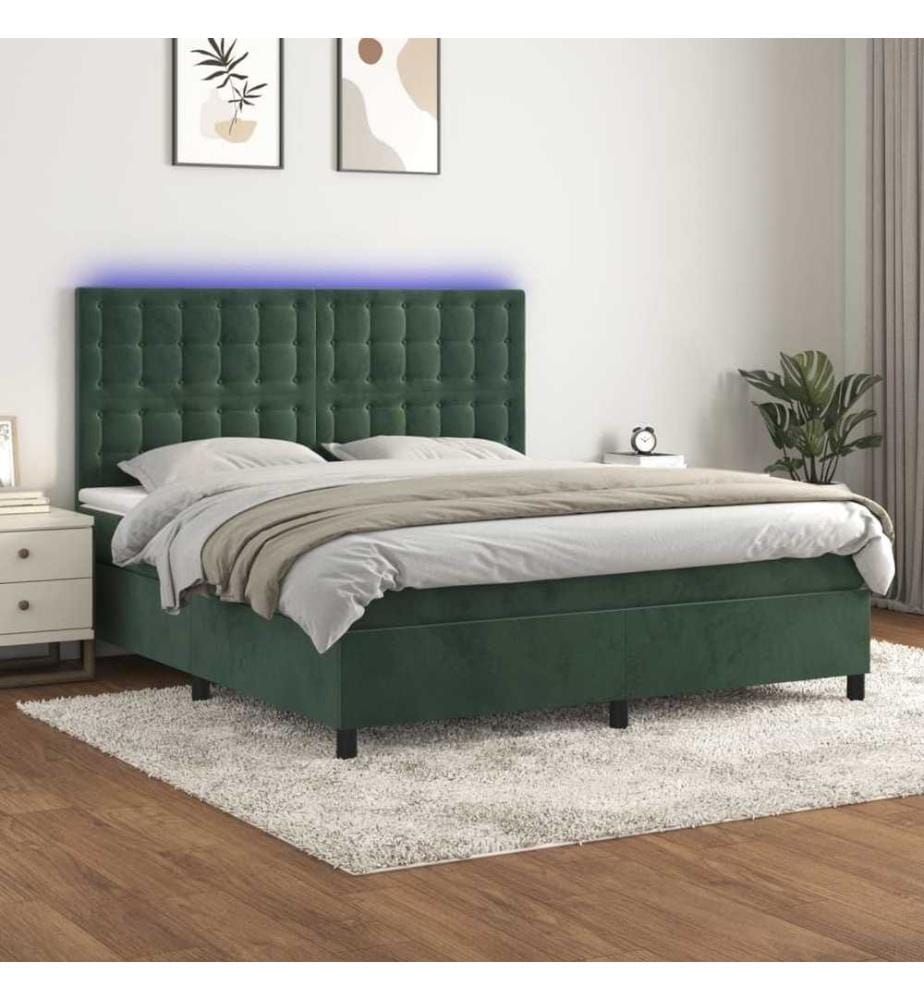 Boxspringbett mit Matratze & LED Dunkelgrün 160x200 cm Samt