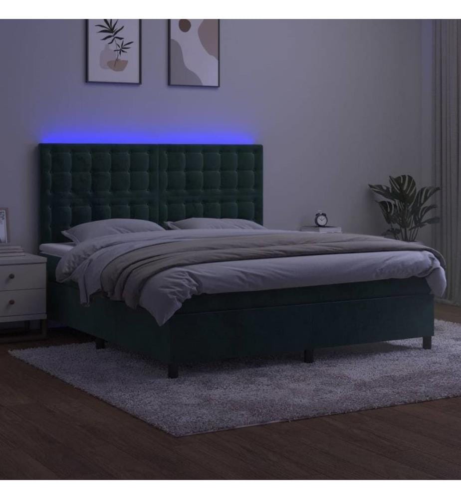 Boxspringbett mit Matratze & LED Dunkelgrün 160x200 cm Samt
