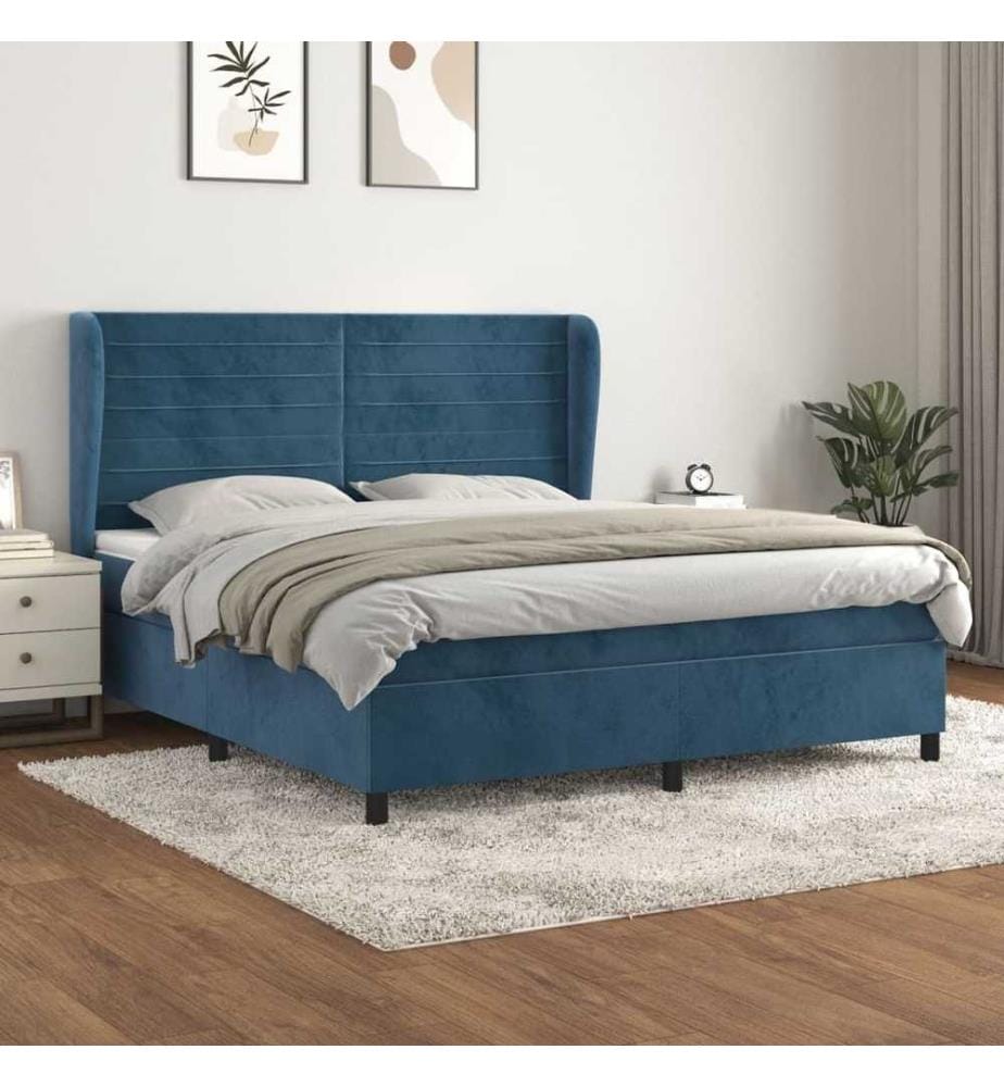 Boxspringbett mit Matratze Dunkelblau 160x200 cm Samt