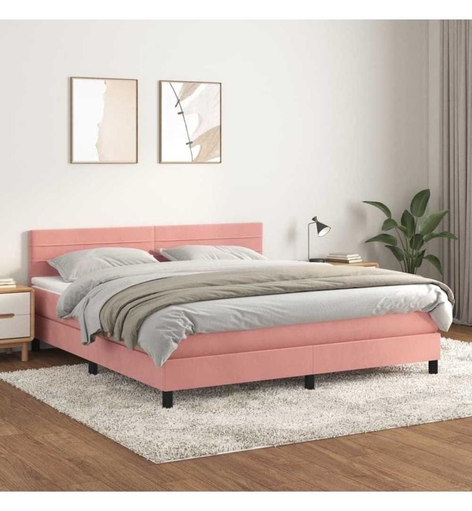 Boxspringbett mit Matratze Rosa 160x200 cm Samt