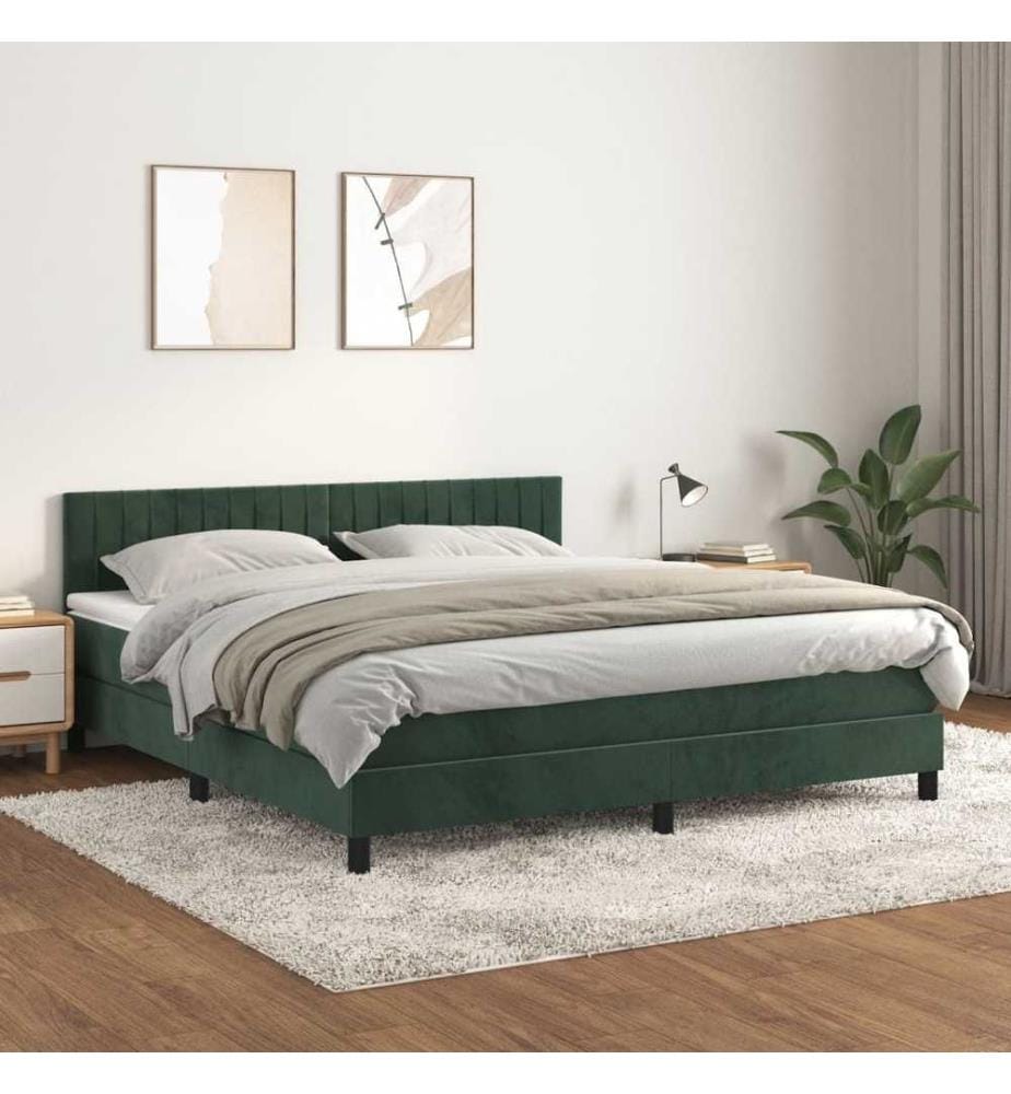 Boxspringbett mit Matratze Dunkelgrün 160x200 cm Samt