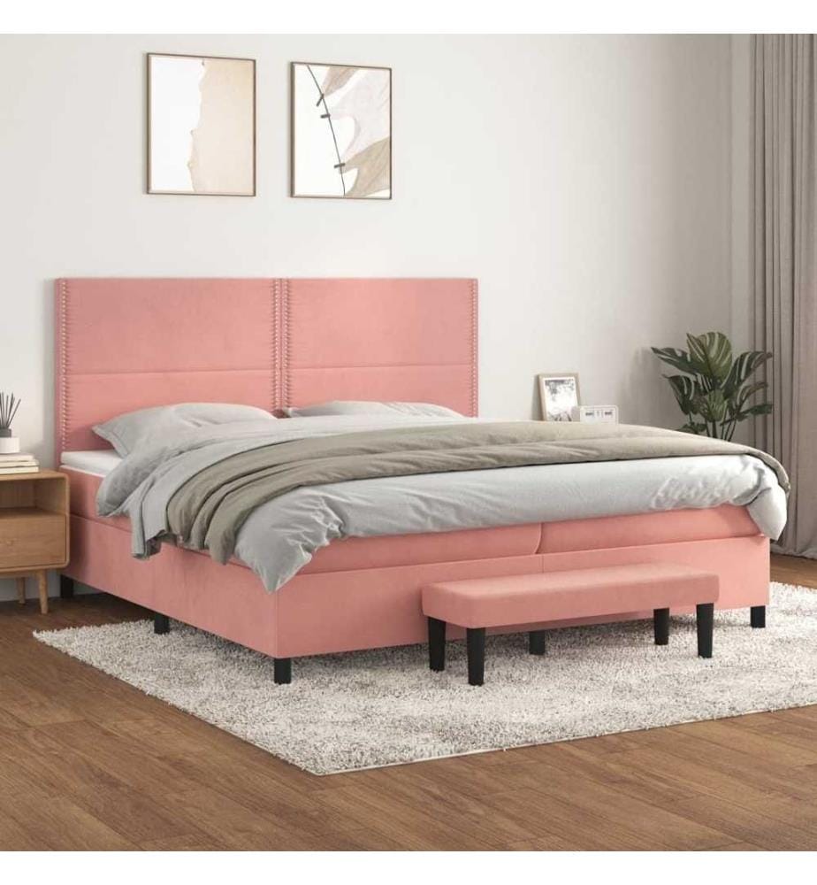 Boxspringbett mit Matratze Rosa 200x200 cm Samt