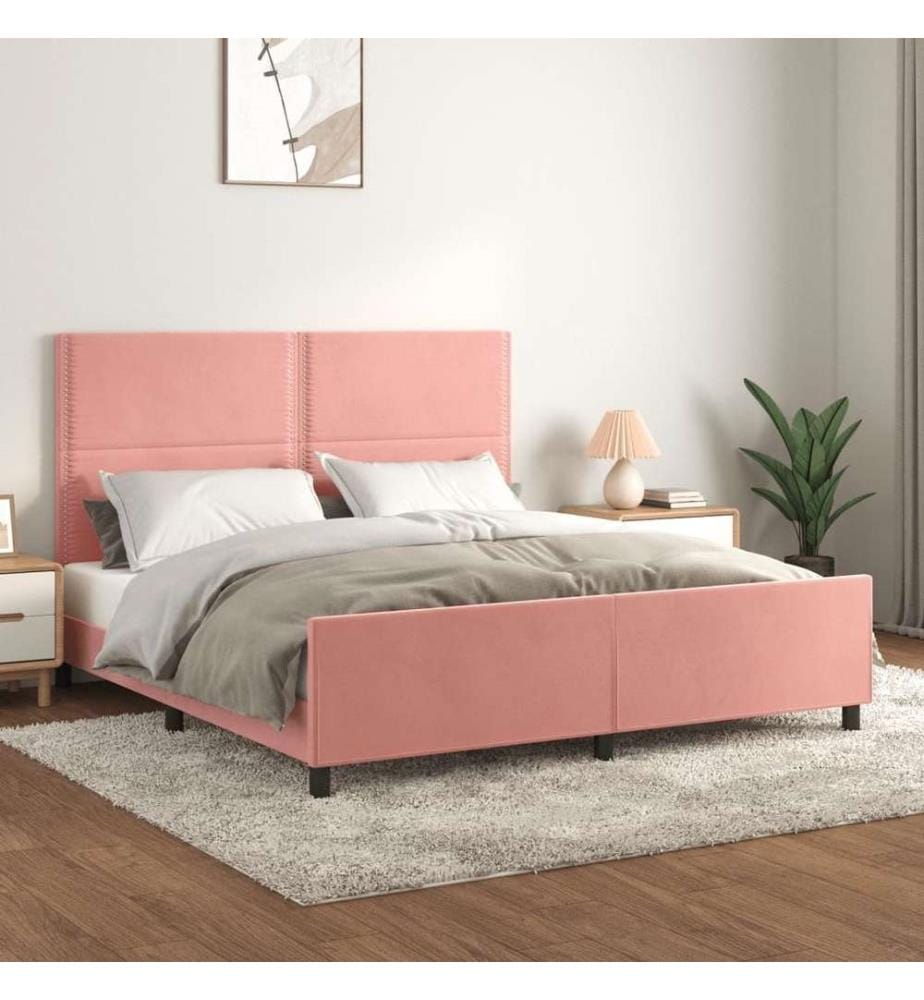 Cadre de lit avec tête de lit Rose 160x200 cm Velours