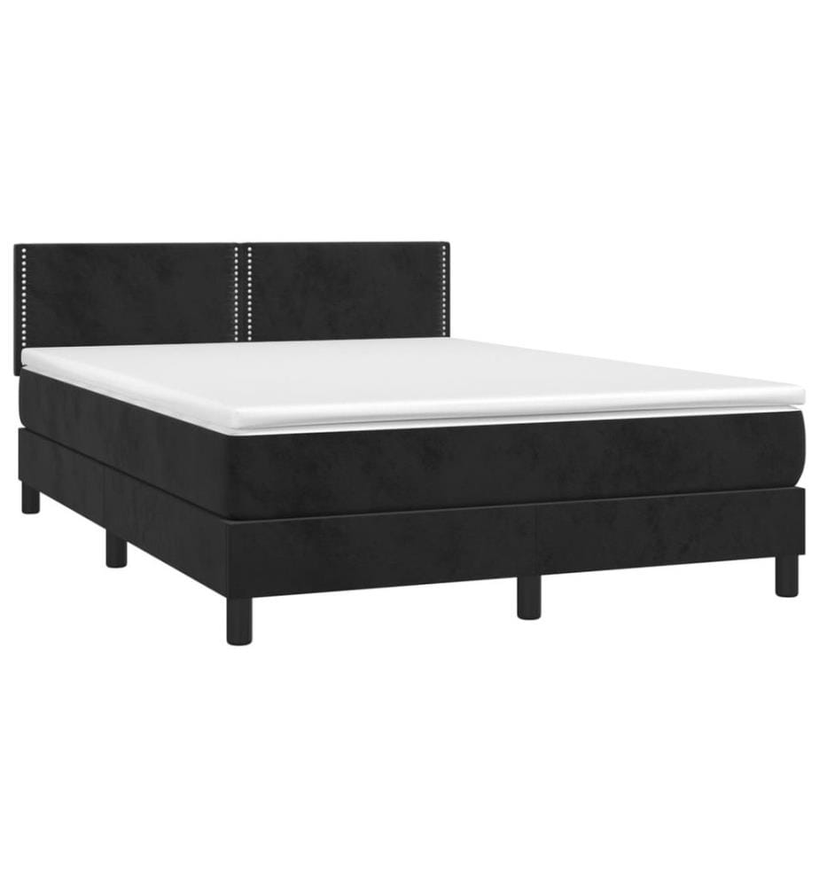 Boxspringbett mit Matratze & LED Schwarz 140x190 cm Samt