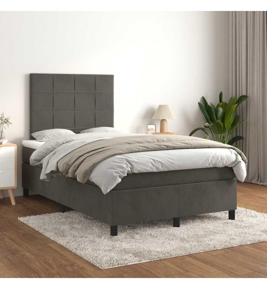 Boxspringbett mit Matratze Dunkelgrau 120x200 cm Samt
