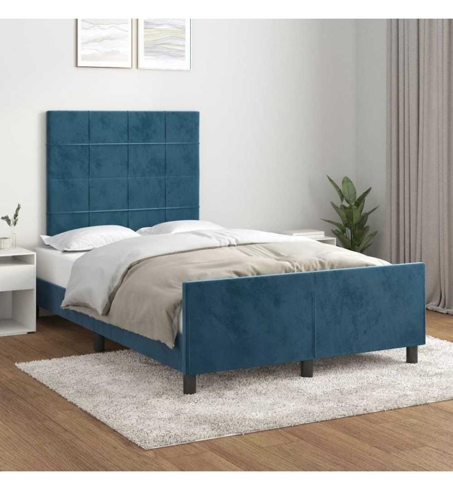 Bettgestell mit Kopfteil Dunkelblau 120x200 cm Samt